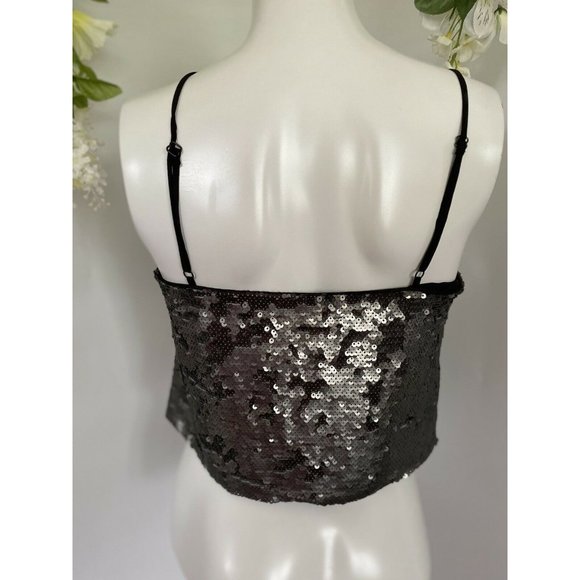 Vintage Sugar Lips Sequin Cropped‎ Camisole Cami Tank Top Gray Womens Size Small - Picture 5 of 12